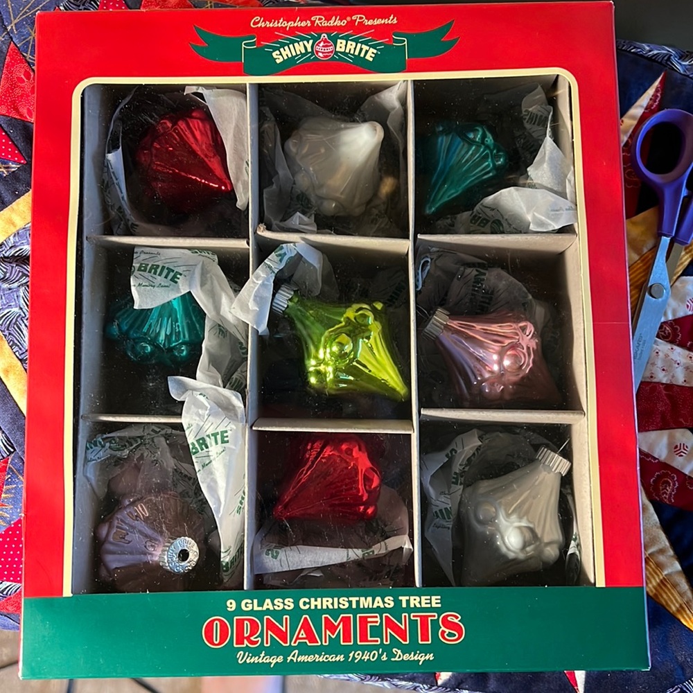 Christopher Radko Shiny Brite 9 glass ornaments set